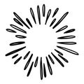 Doodle sketch style of Starburst, sunburst, Element Fireworks Black Rays. Comic explosion effect. Radiating, radial lines. Royalty Free Stock Photo