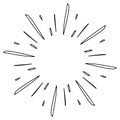 Doodle sketch style of Starburst, sunburst, Element Fireworks Black Rays. Comic explosion effect. Radiating, radial lines. Royalty Free Stock Photo