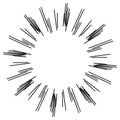 Doodle sketch style of Starburst, sunburst, Element Fireworks Black Rays. Comic explosion effect. Radiating, radial lines. Royalty Free Stock Photo
