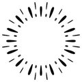 Doodle sketch style of Starburst, sunburst, Element Fireworks Black Rays. Comic explosion effect. Radiating, radial lines. Royalty Free Stock Photo