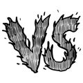 Doodle sketch style of Versus Or VS Letters Logo cartoon hand drawn illustration for concept design. Comic fighting duel with