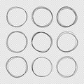 Doodle sketched circles. Hand drawn scribble rings isolated vector set