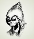Doodle skull with old hoodie or slaughter