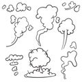 Doodle smoke cloud comic set illustration isolated on white background