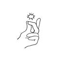 Doodle snap finger like easy logo. concept of female or male make flicking fingers and popular gesturing. linear abstract trend