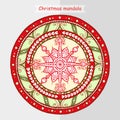 Doodle snowflake on ethnic mandala. Royalty Free Stock Photo