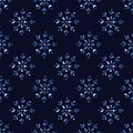 Doodle snowflakes on blue background. Hand drawn Vector Seamless pattern, winter holiday theme Royalty Free Stock Photo