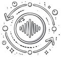 Doodle of a sound wave symbol with circular arrows representing an audio loop or refresh Royalty Free Stock Photo