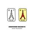 Doodle souvenir magnet with Eiffel tower.