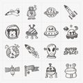 Doodle space element icon set