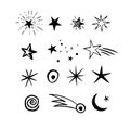 Doodle Space stars set with cosmic objects Royalty Free Stock Photo