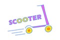 Doodle speed scooter. Personal city summer transport. Color image with outline. Text. Children drawing. Isolate object