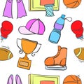 Doodle sport equipment object collection