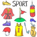 Doodle of sport equipment various style