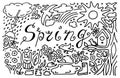 Doodle Spring. Birds, sky, aminals. Vector sketchy line art Doodle cartoon set of objects Royalty Free Stock Photo