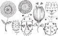 Doodle Spring Flower Bug Vector Set Royalty Free Stock Photo
