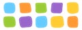 Doodle square shapes with dashed stitches. Cute organic forms. Empty colorful tag, patch, text box, sticker, speech