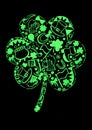 Doodle of St. Patrick's Day elements inscribed in a clover shape. Green on a black background. Royalty Free Stock Photo