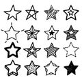 Doodle star. Hand drawn scribble sketch icons. Vector grunge line handdrawn stars