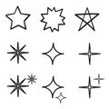 Doodle Star icons. Twinkling stars. Sparkles, shining burst. Christmas vector symbols isolated hand drawn style Royalty Free Stock Photo