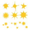 Doodle Star icons. Twinkling stars. Sparkles, shining burst. Christmas vector symbols isolated hand drawn style Royalty Free Stock Photo