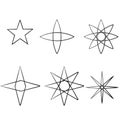Doodle Star icons. Twinkling stars. Sparkles, shining burst. Christmas vector symbols isolated hand drawn style Royalty Free Stock Photo
