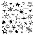 doodle Star icons. Twinkling stars. Sparkles, shining burst. Christmas vector symbols isolated Royalty Free Stock Photo