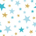 Doodle star seamless pattern background. Blue gold stars Abstract gold glitter stars seamless texture