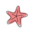 Doodle starfish orange sea in hand drawn style on white background. Starfish design vector illustration isolated element Royalty Free Stock Photo