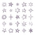 Doodle stars. Cute pen sketch space elements, simple geometric set, hand drawn star pattern for print textile. Vector Royalty Free Stock Photo