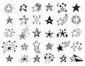 Doodle stars. Hand drawn sketch stars, starry doodles drawing icons. Star shape isolated vector illustration set Royalty Free Stock Photo