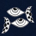 Doodle sticker of fishes. Horoscope sing of zodiac