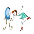 Doodle stickman illustration concept. Makeup near mirror