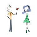 Doodle stickman illustration concept. Neformal love, punk-boy and cyber-girl