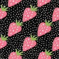 Doodle strawberry seamless pattern on black background. Strawberries wallpaper