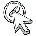 Doodle Style Computer Mouse Cursor Pressing Circular Button Royalty Free Stock Photo