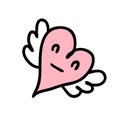 Doodle style cute Valentine flying heart with wings. Perfect for tee, stickers, cards. Hand drawn isolated