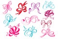 Doodle style decorative multicolor ribbon and bow vector illustration