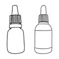 A Doodle-style drop bottle.Set of a Small bottle with a lid.Black and white illustration.Monochrome.Hygiene and health care Royalty Free Stock Photo