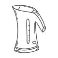 Doodle style electric kettle. Kitchen appliance for boiling water. Design can be used to decorate menus, recipes, food packaging.