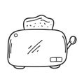 Doodle style electric toaster. Kitchen appliance for making toast for breakfast. Design element for decorating menus, recipes,