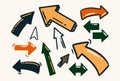 Doodle style hand drawing. color drawings of arrows, pointers. Isolated vector illustration