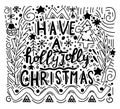 Doodle style illustration with Merry Christmas symbols. Calligraphy phrase Have a holly jolly Christmas. Modern Royalty Free Stock Photo