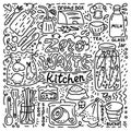 Zero waste outline illustration with reuse objects for kitchen