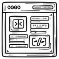 Doodle style illustration of a software window showing programming code and interface elements Royalty Free Stock Photo