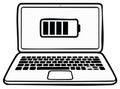 Doodle style Laptop with full Battery symbol on the screen and QWERTY style keyboard Royalty Free Stock Photo