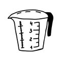 Doodle style measuring cup on an isolated white background. Cooking, recipes, tools for the kitchen. Bakery set hand drawn. Stock