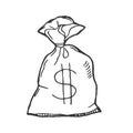 Doodle style money bag finance and business vector illustration