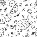 Doodle style monochrome seamless pattern with cheerful capybaras. Perfect animalistic print for tee, paper, textile and fabric.