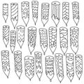 Doodle style outline pencil set, ornate office supplies